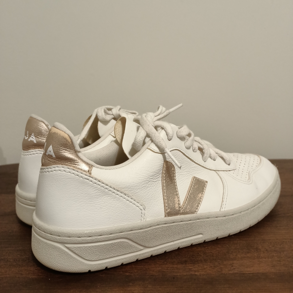 Veja White and Gold Sneakers